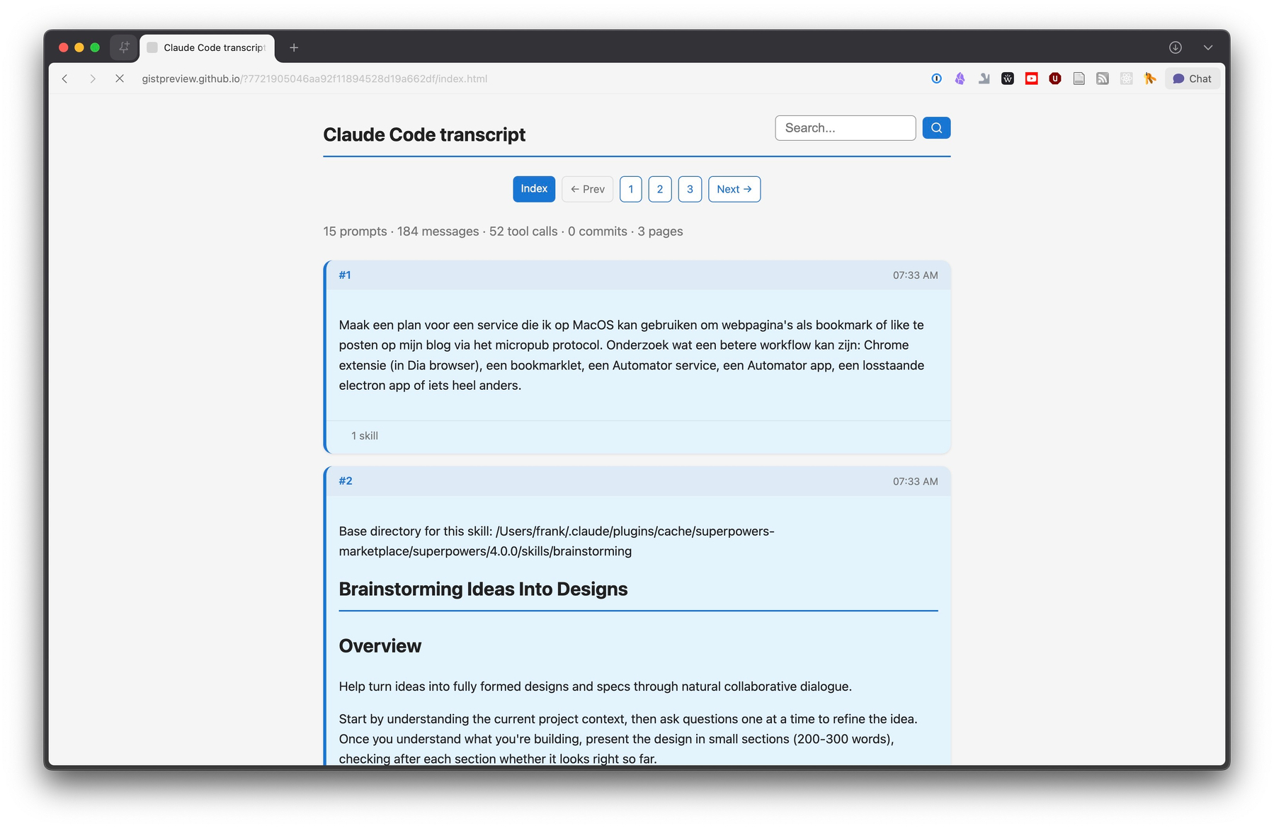 Een digitaal document toont verschillende prompts en informatie over het ontwerpen van een service met betrekking tot websites en workflows het is weergegeven binnen een webbrowser op een computer.