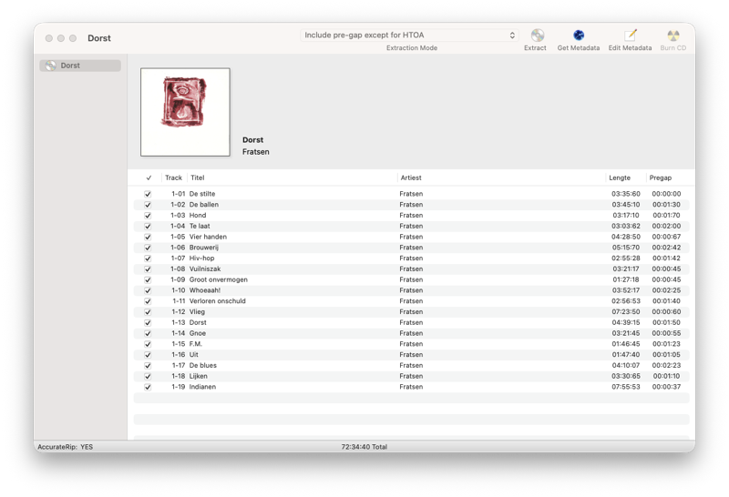XLD app om mijn CD van Fratsen te rippen